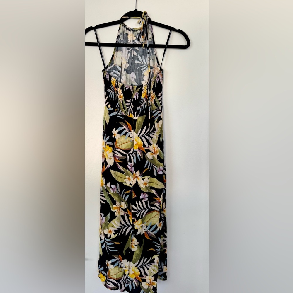 Forever 21 Floral Halter Neck Midi Dress Black Tropical Print - Picture 2 of 5